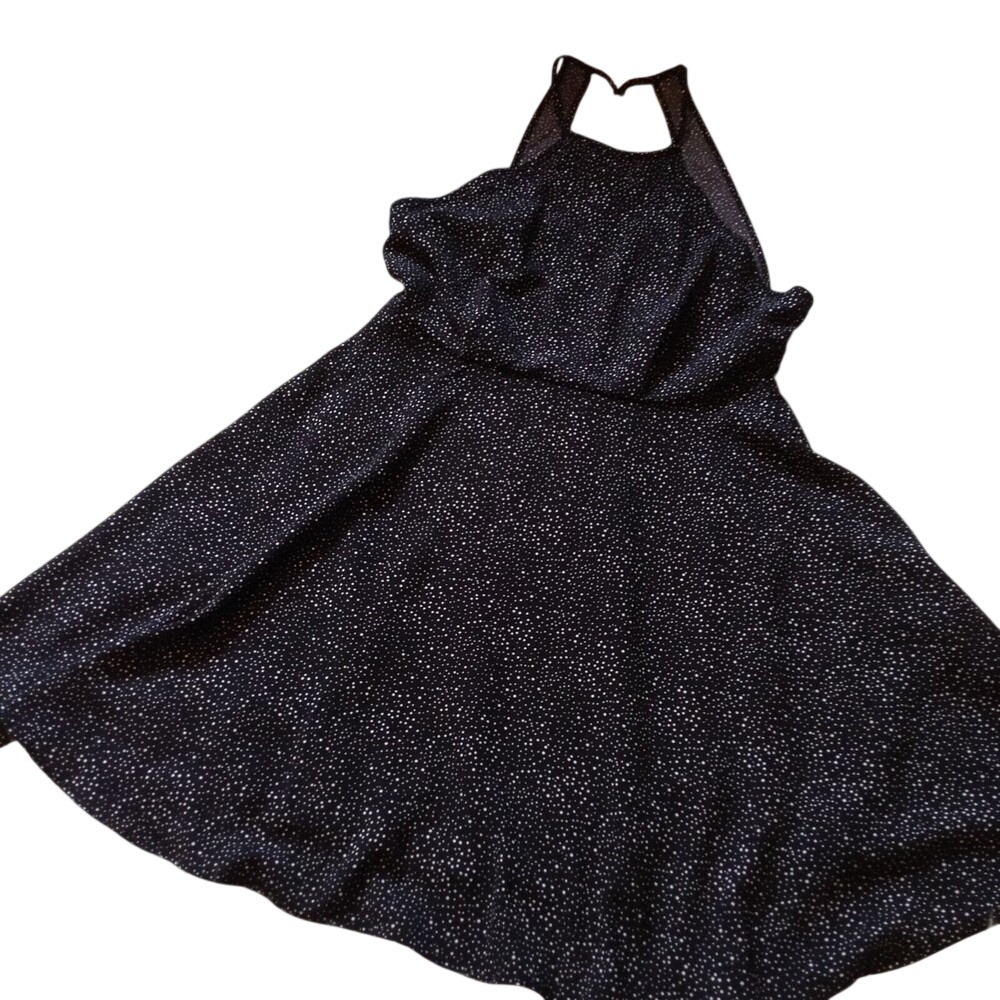 Paper Crane Black‎ White Polka Dot Halter Skater Mini Dress Small